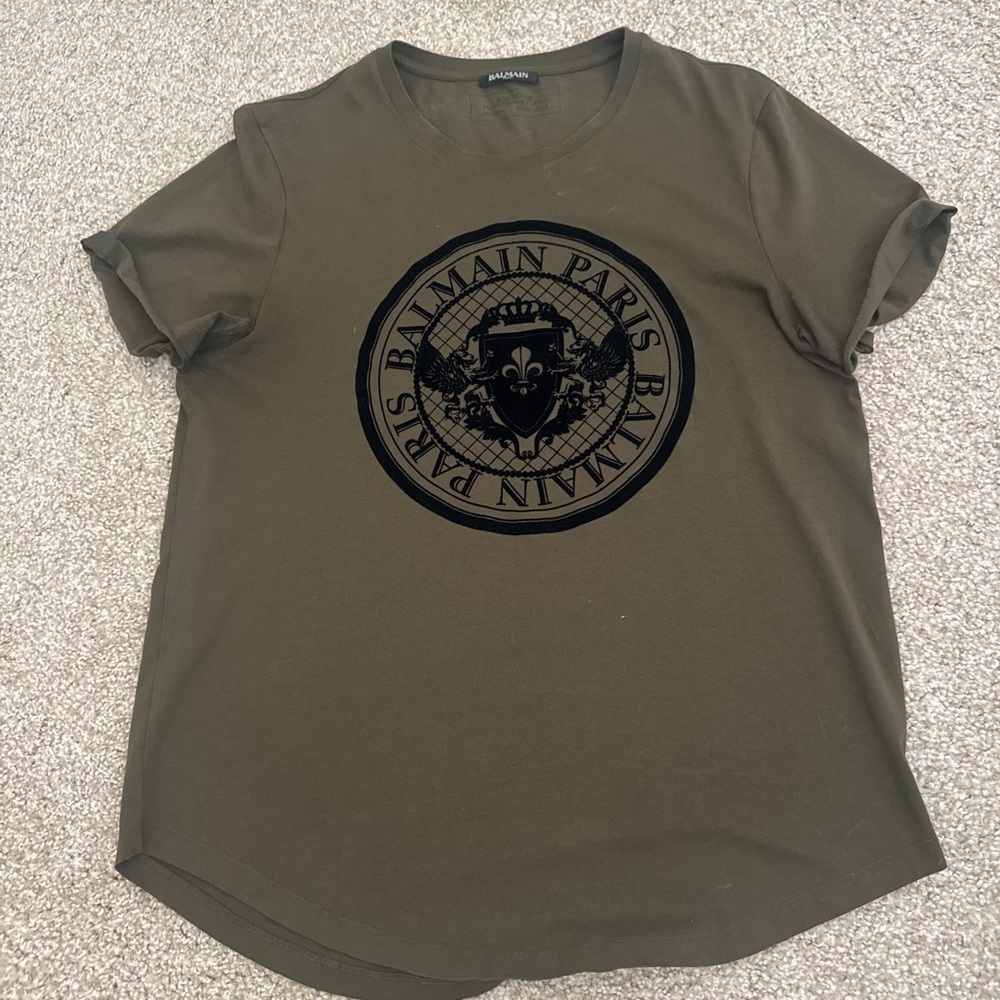 Balmain Dark Olive Logo Tee